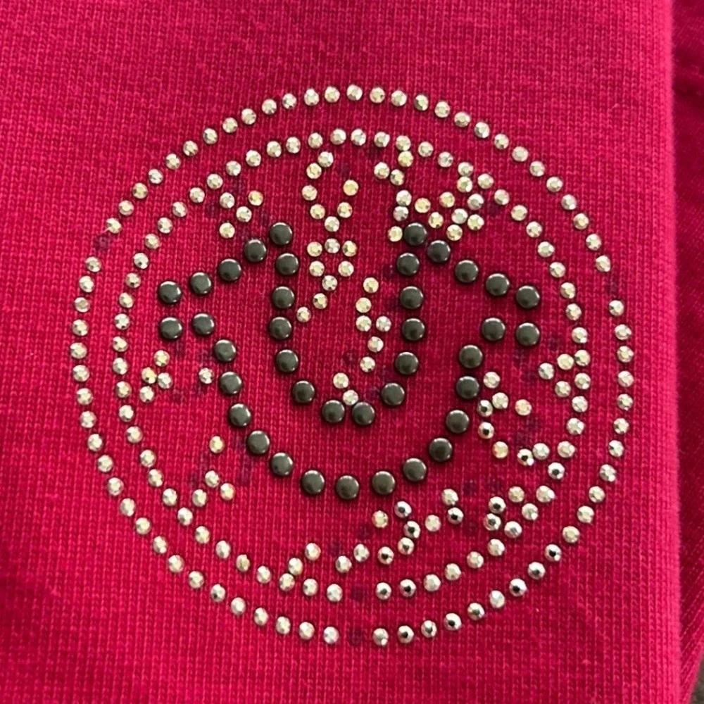 True Religion Varsity Crew Long Sleeve T-Shirt XL Red Rhinestone Logo Streetwear